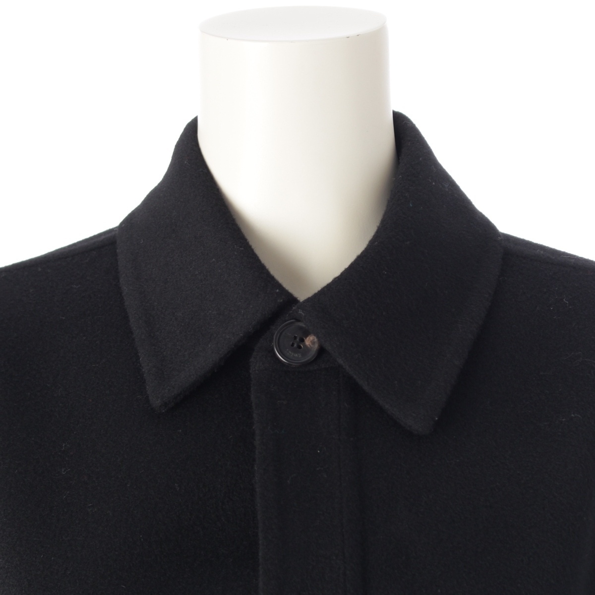 ロエベ ウール×カシミヤ アナグラム レザーポケット ステンカラーコート S359Y01XC2 ブラック 34【中古】_画像5