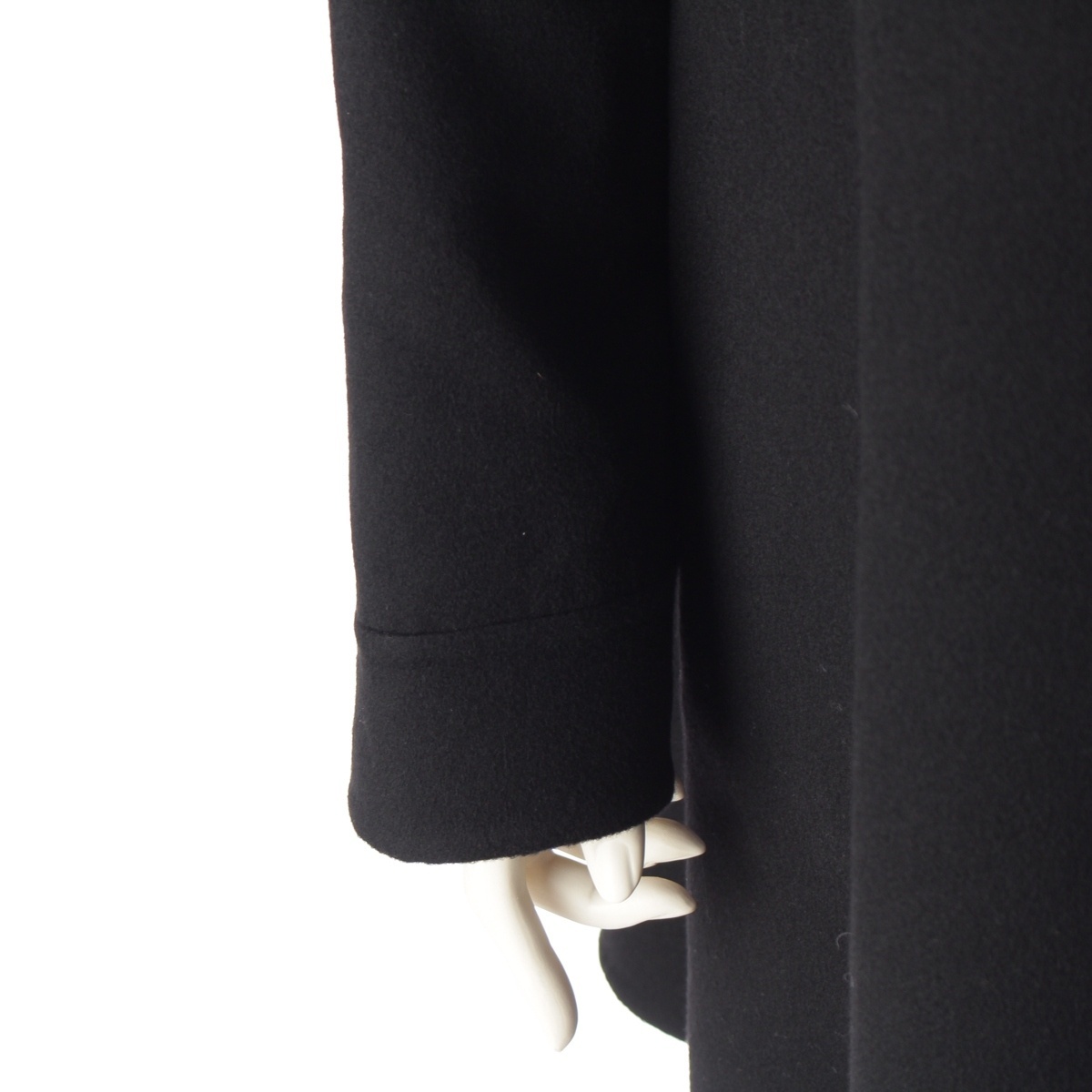 ロエベ ウール×カシミヤ アナグラム レザーポケット ステンカラーコート S359Y01XC2 ブラック 34【中古】_画像6