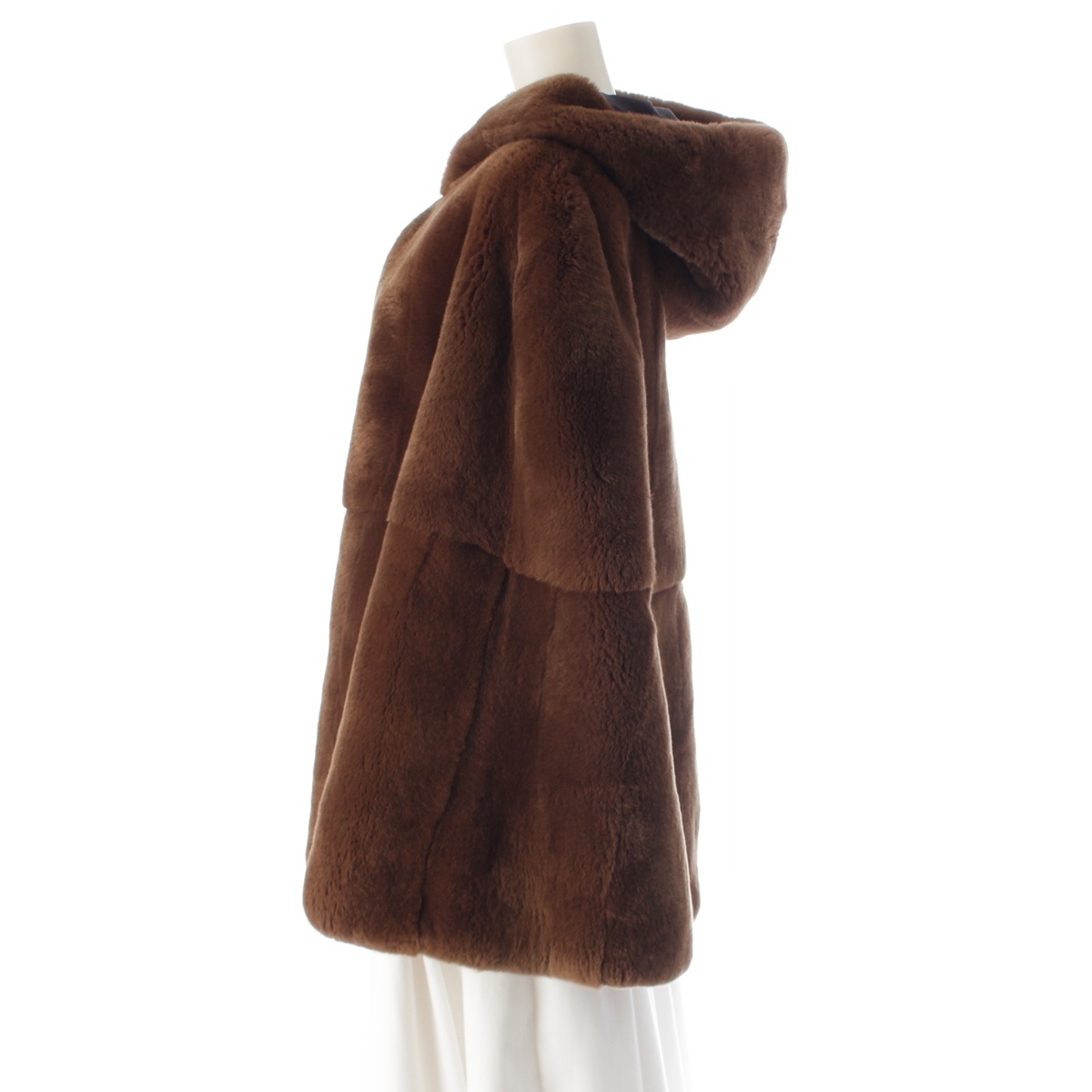 マックスマーラ 2020 ラビットファー フーデット ポンチョ 446601136 ブラウン【中古】_画像3