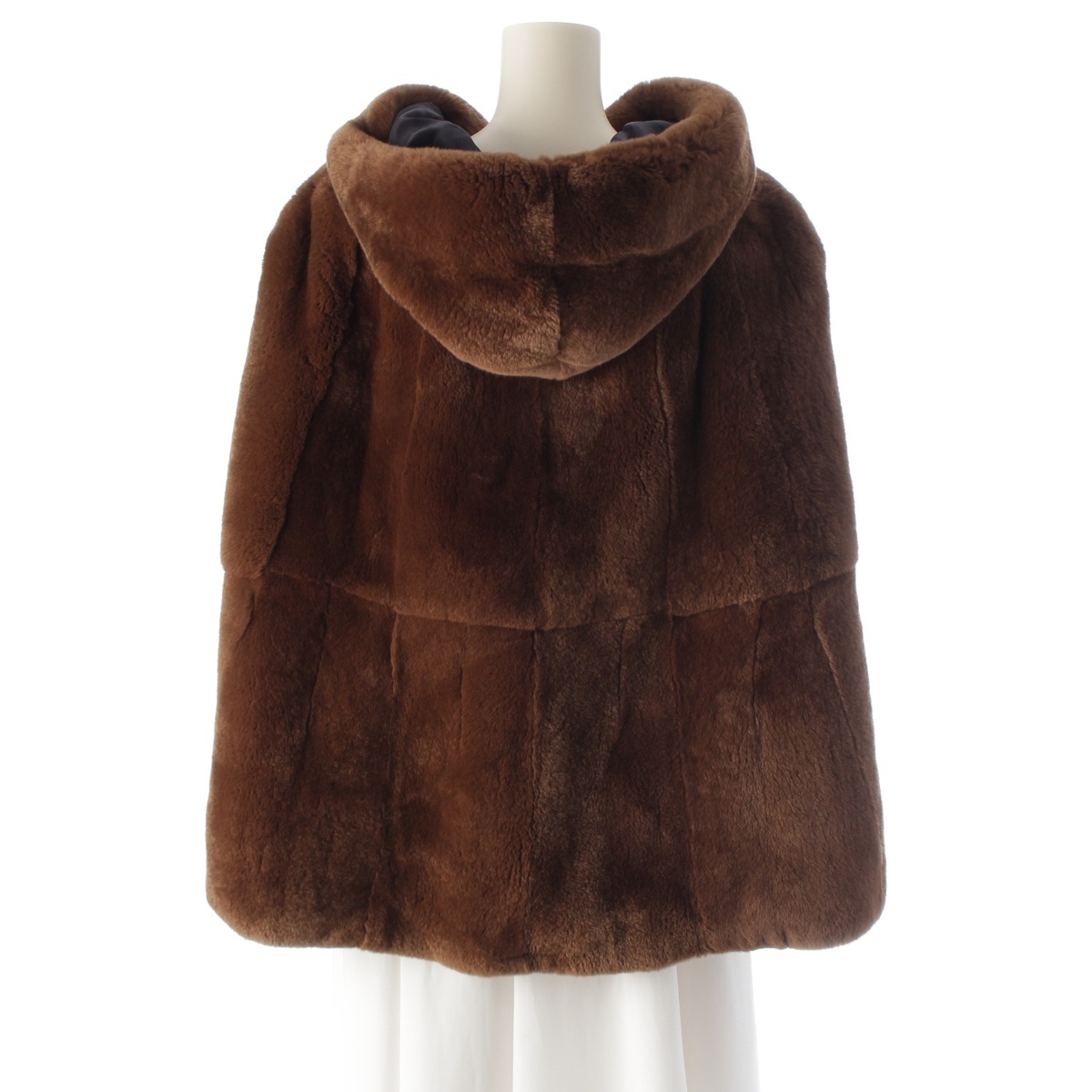 マックスマーラ 2020 ラビットファー フーデット ポンチョ 446601136 ブラウン【中古】_画像4