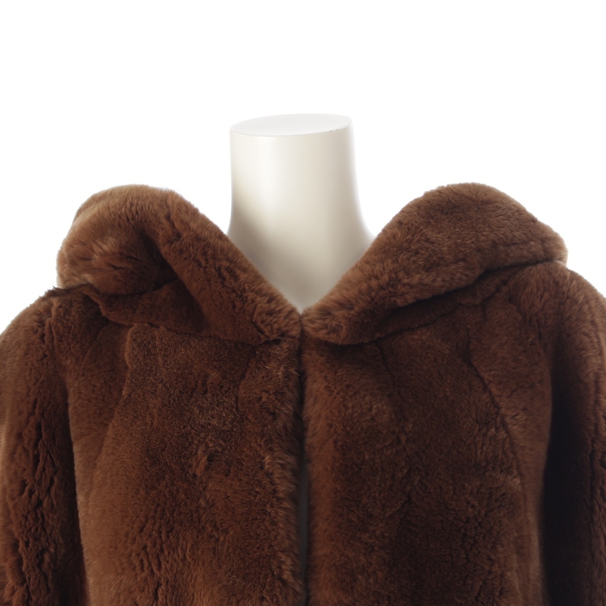 マックスマーラ 2020 ラビットファー フーデット ポンチョ 446601136 ブラウン【中古】_画像5