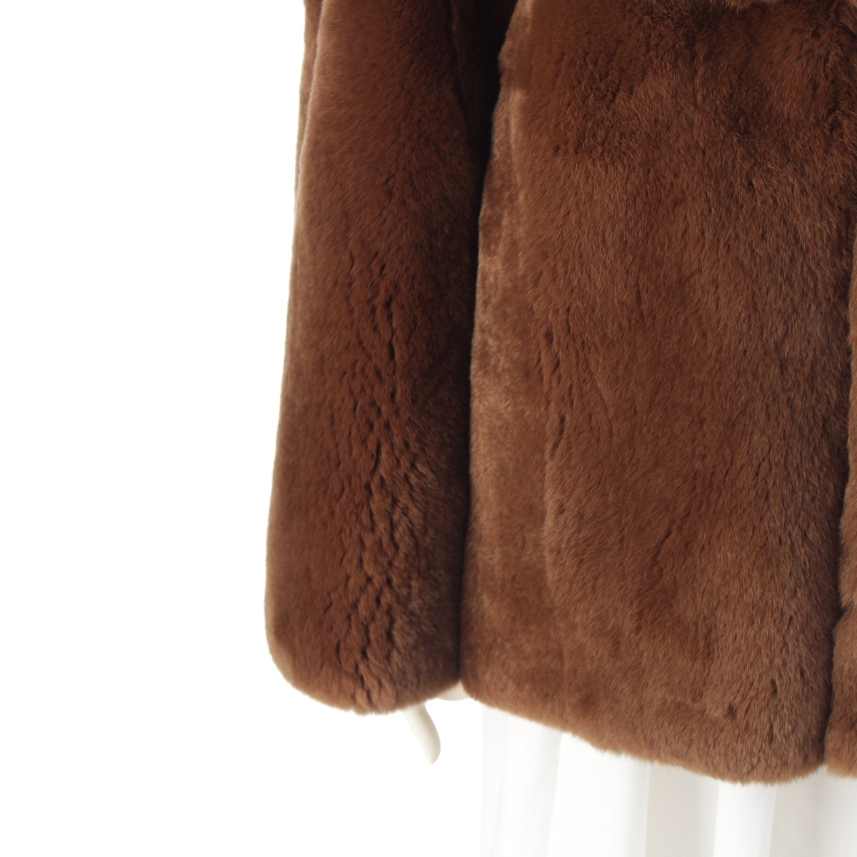 マックスマーラ 2020 ラビットファー フーデット ポンチョ 446601136 ブラウン【中古】_画像6