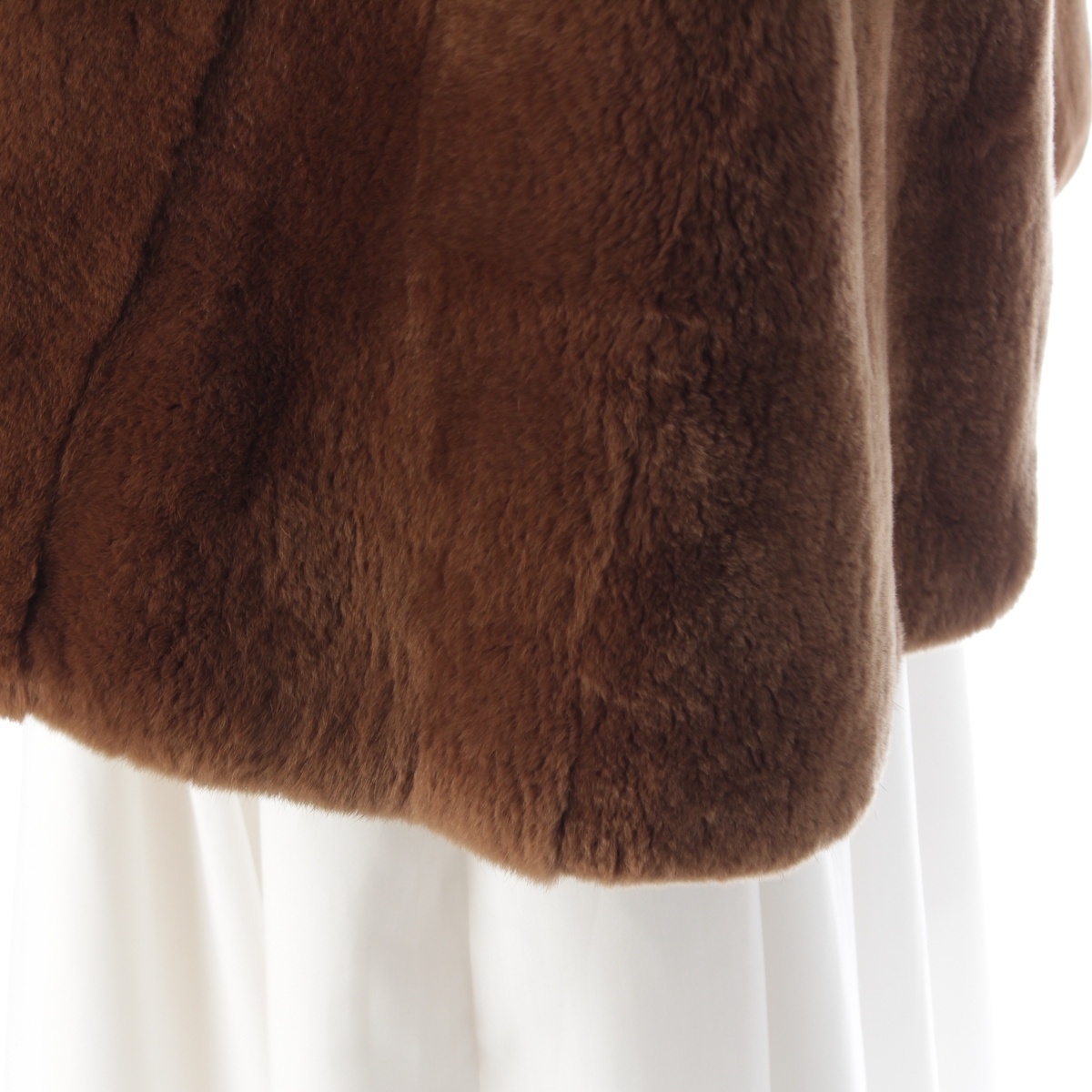 マックスマーラ 2020 ラビットファー フーデット ポンチョ 446601136 ブラウン【中古】_画像7