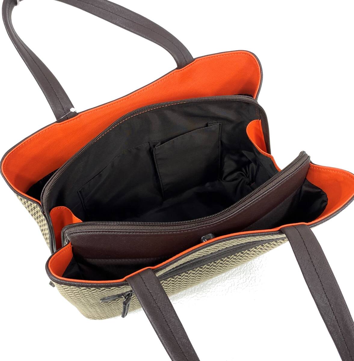 ☆未使用☆ 格安品！ ホースヘアー ＆ オーストリッチ トートバッグ 矢絣柄 ベージュ/ブラウン_画像10