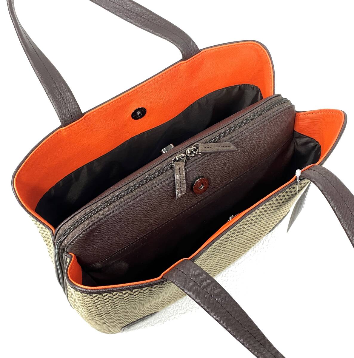 ☆未使用☆ 格安品！ ホースヘアー ＆ オーストリッチ トートバッグ 矢絣柄 ベージュ/ブラウン_画像8