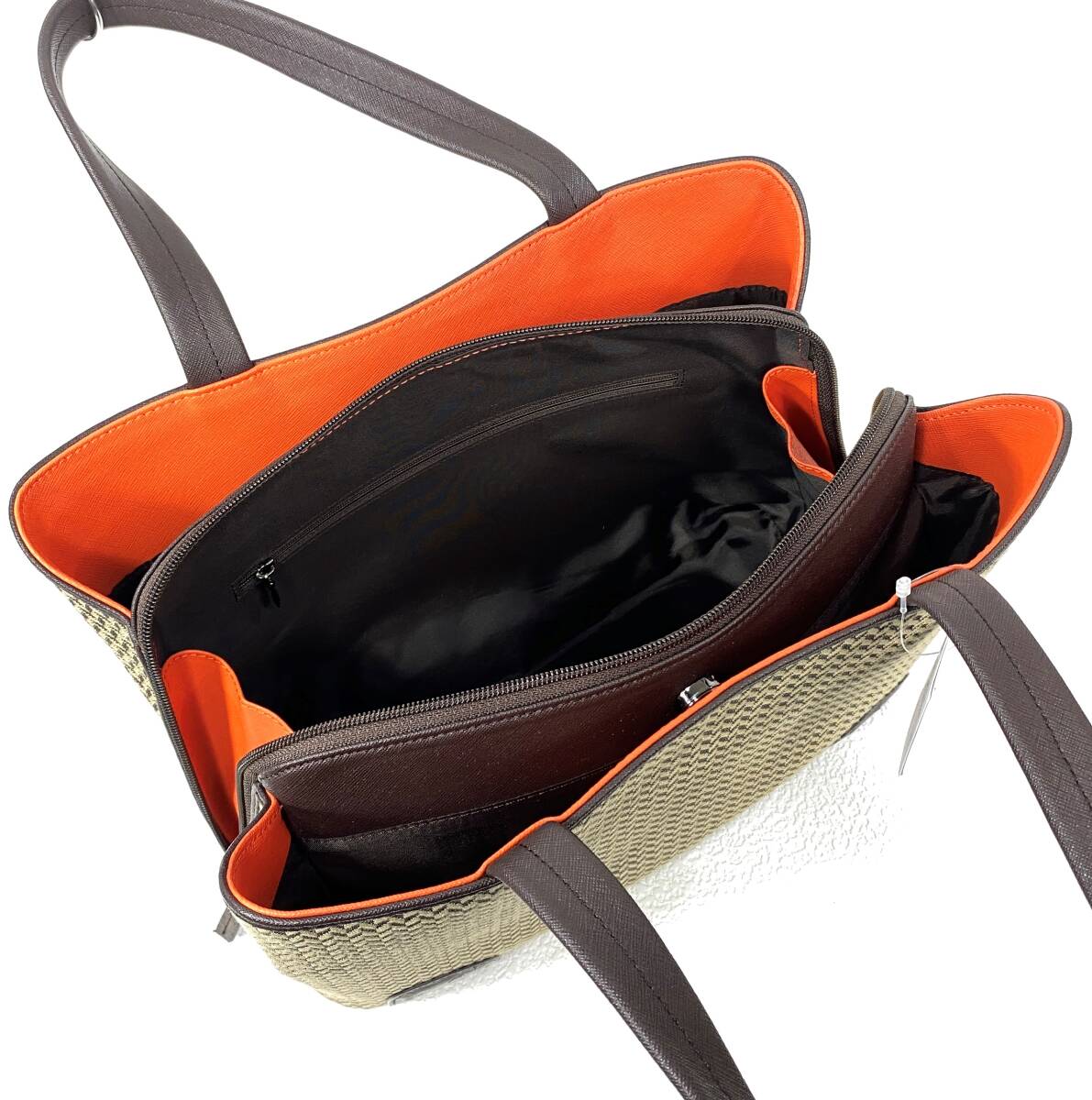 ☆未使用☆ 格安品！ ホースヘアー ＆ オーストリッチ トートバッグ 矢絣柄 ベージュ/ブラウン_画像9