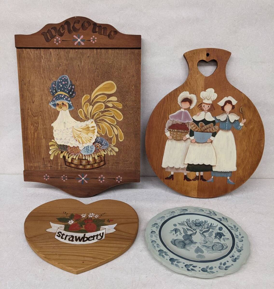 hh352■トールペイント ウェルカムボードなど4點(diǎn) ハンドメイド 鳥(niǎo) ストロベリー ベーカリーレディー 花柄/100