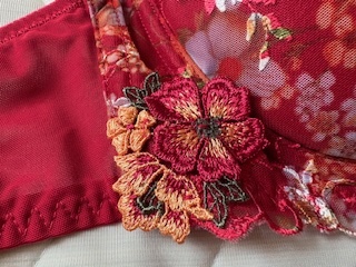 新品★トリンプ★C75★ブラジャー★ブラック★きれい赤・お花飾り付き★お花模様レース★ブラ★レッドレーベル ｆ_画像3