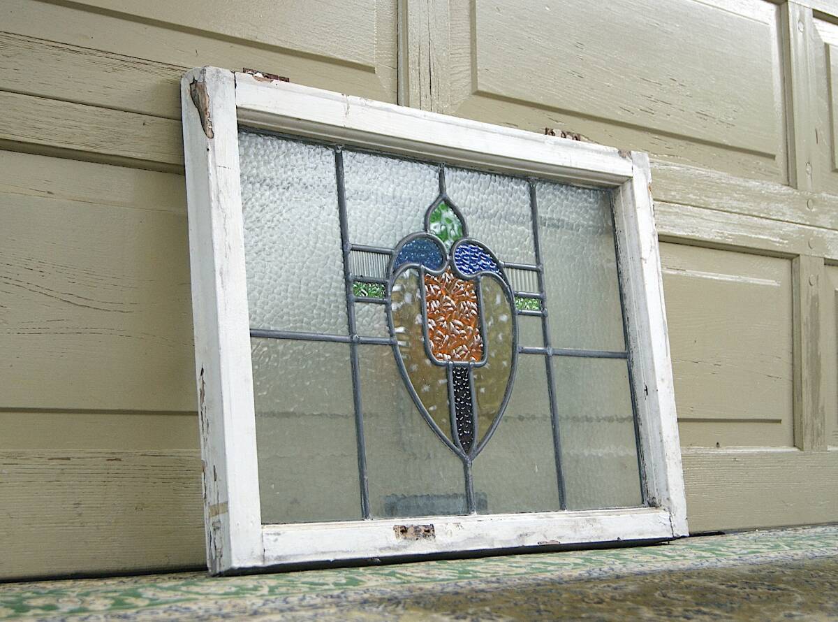 6309ta3【英国 アンティーク ステンドグラス マーブルガラス】木枠 ブロカント シャビー イギリス フランス ヴィンテージ◎_画像1