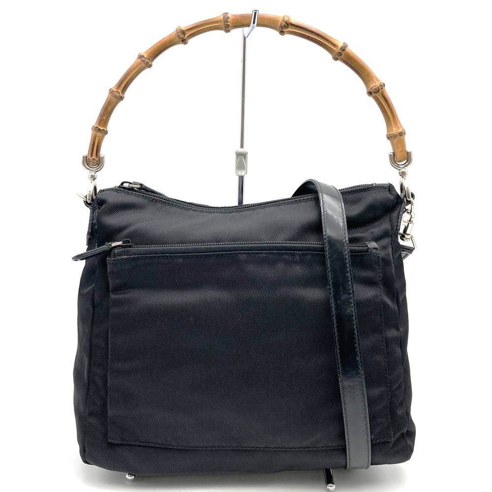 GUCCIグッチ 000 2404 ハンドバッグ ショルダーバッグ 2way バンブー ナイロン キャンバス レザー ブラック ヴィンテージ レディース