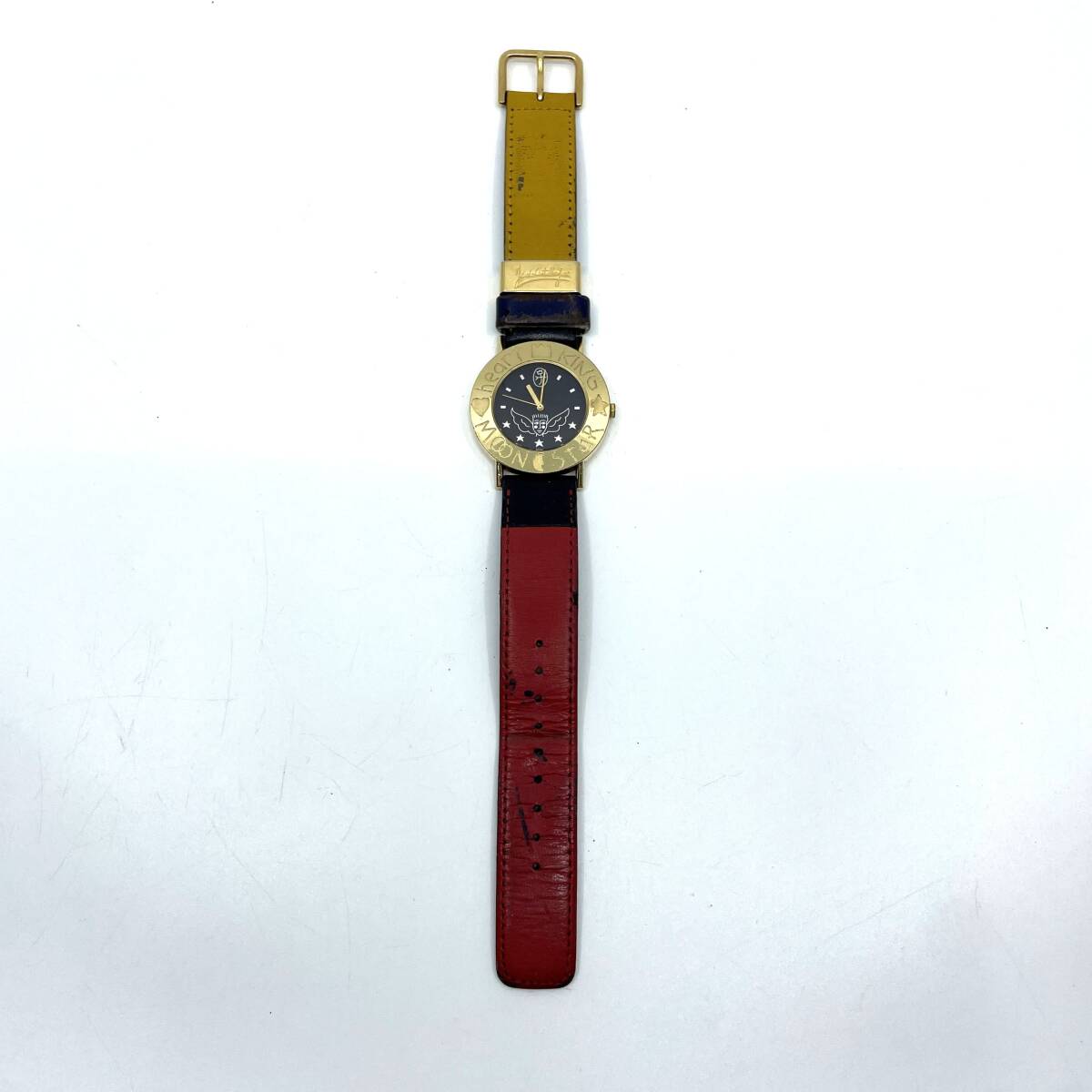 【動作未確認】CASTEL BAJAC カステルバジャック クォーツ 腕時計 黒文字盤 3針 ラウンド ケースゴールド レザーベルト V721-6070_画像3