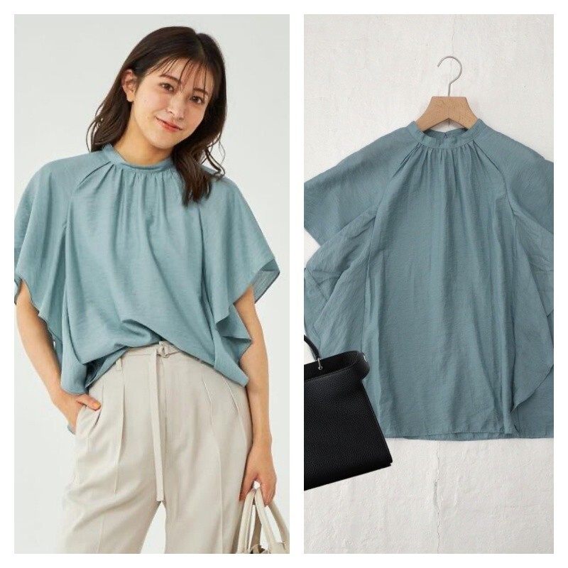 #240809【送料無料】美品*グリーンレーベル ｜爽やかシアー♪フリルブラウス（green label relaxing）