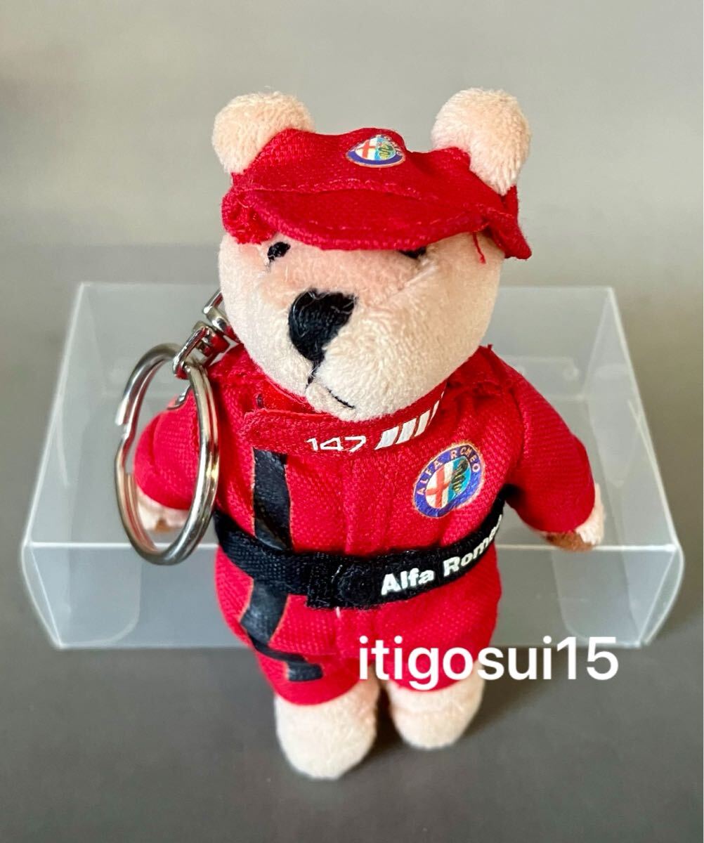 ◆レア【未使用】アルファロメオ147★レーシングベア キーホルダー 赤 ぬいぐるみ テディベア くま マスコット★Alfa Rome_画像1