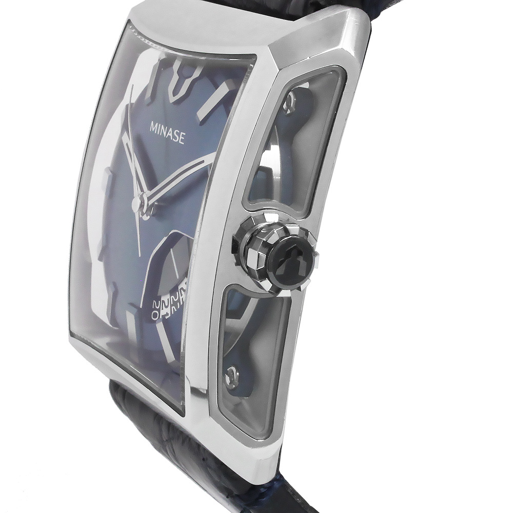 (中古)ミナセ MINASE ヒズ シリーズ ファイブ ウィンドウズ 自動巻き 腕時計 ステンレススチール クロコ レザー ブラック VM03-L02SD_画像7