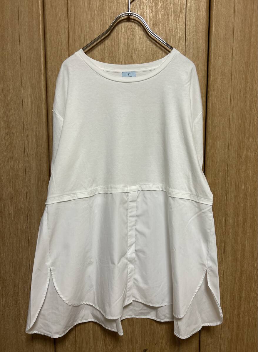 新品タグ付■ オンワード / ONWARD / 組曲L/ KUMIKYOKU / 大きいサイズ /ロングスリーブ カットソー切替長袖トップス■ 5（XL）白