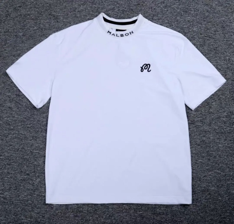 L マルボンゴルフ MALBON GOLF シャツ モックネック 白 即日 L マルボンゴルフ MALBON GOLF ウエア モックネック ホワイト