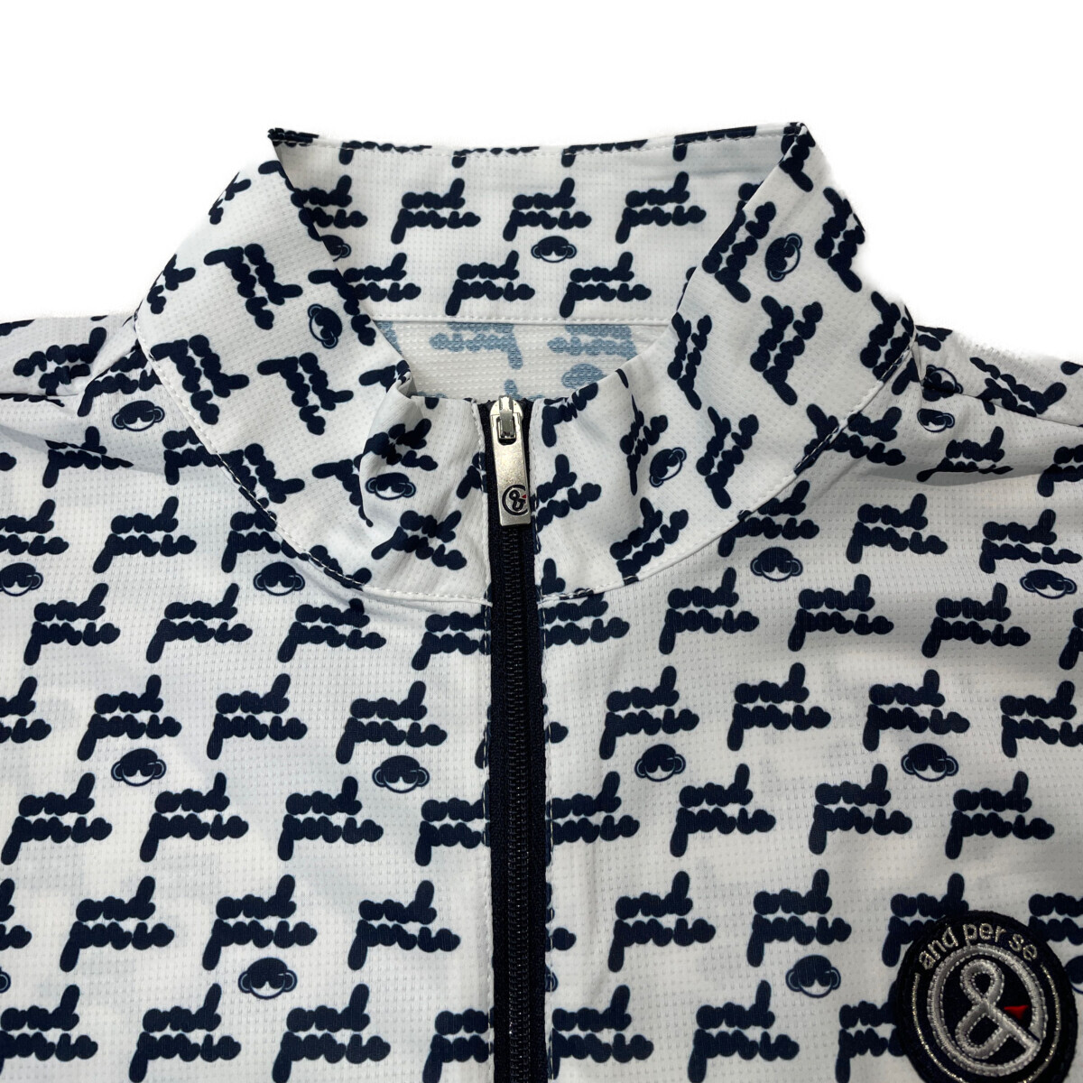 coco 中古【SALE】アンパスィ and per se レディース 長袖シャツ L 白×紺 ハーフジップ 総柄 ネコパケ発送可 99127_画像3