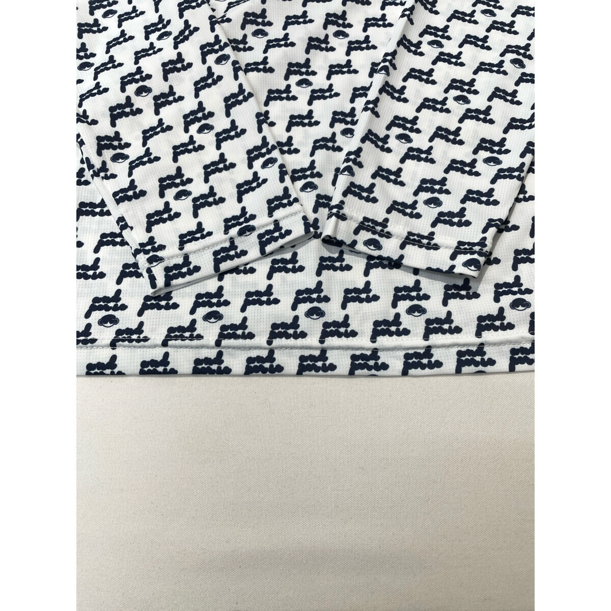 coco 中古【SALE】アンパスィ and per se レディース 長袖シャツ L 白×紺 ハーフジップ 総柄 ネコパケ発送可 99127_画像4