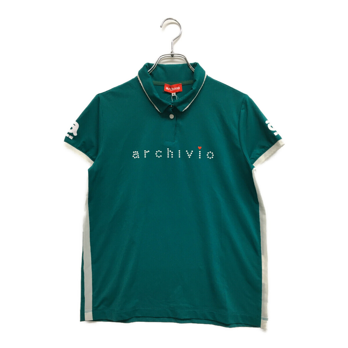 coco 未使用品【値下げ】アルチビオ archivio レディース半袖ポロシャツ 40(L) 緑 スタッズロゴ メッシュ 吸汗速乾 ネコパケ発送可118751_画像1