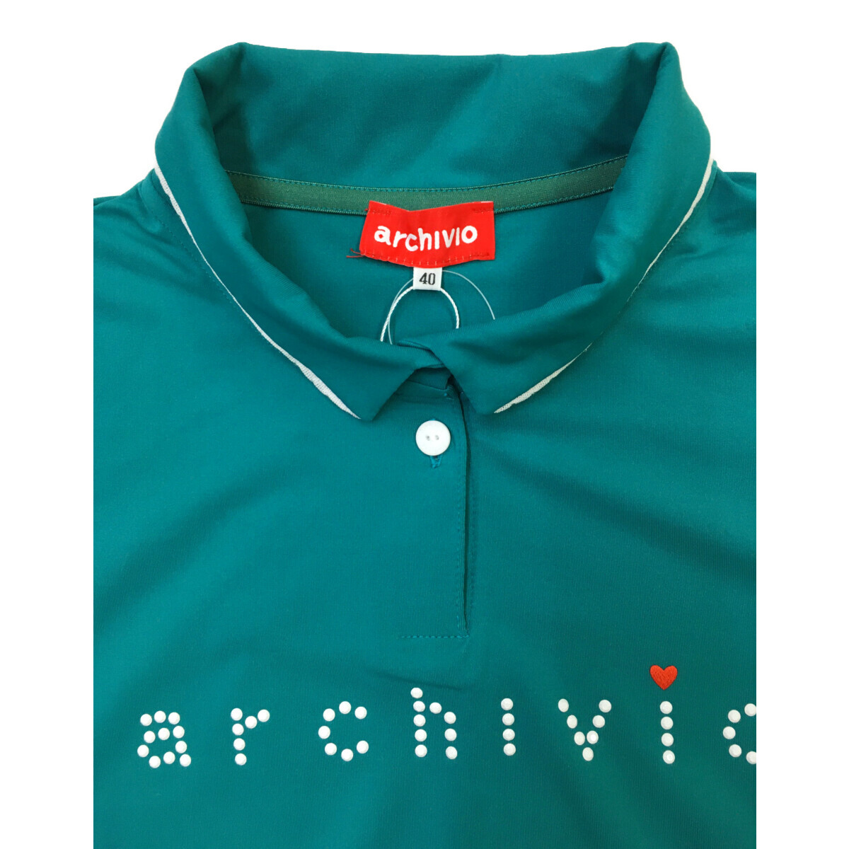 coco 未使用品【値下げ】アルチビオ archivio レディース半袖ポロシャツ 40(L) 緑 スタッズロゴ メッシュ 吸汗速乾 ネコパケ発送可118751_画像3