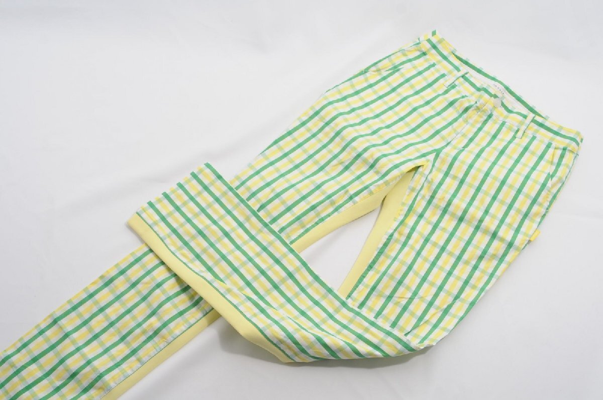 coco 中古【値下げ】23区ゴルフ レディース パンツ 64cm 白×緑×黄 薄手 チェック レターパックプラス発送可 65449_画像1