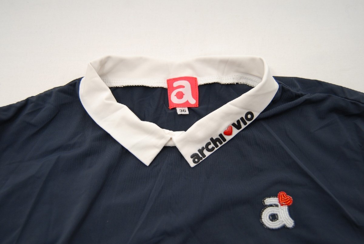 coco 中古【SALE】アルチビオ archivio レディース 長袖シャツ 36(S) 紺×白 襟付き ストレッチ 薄手 レターパックプラス発送可 56784_画像3