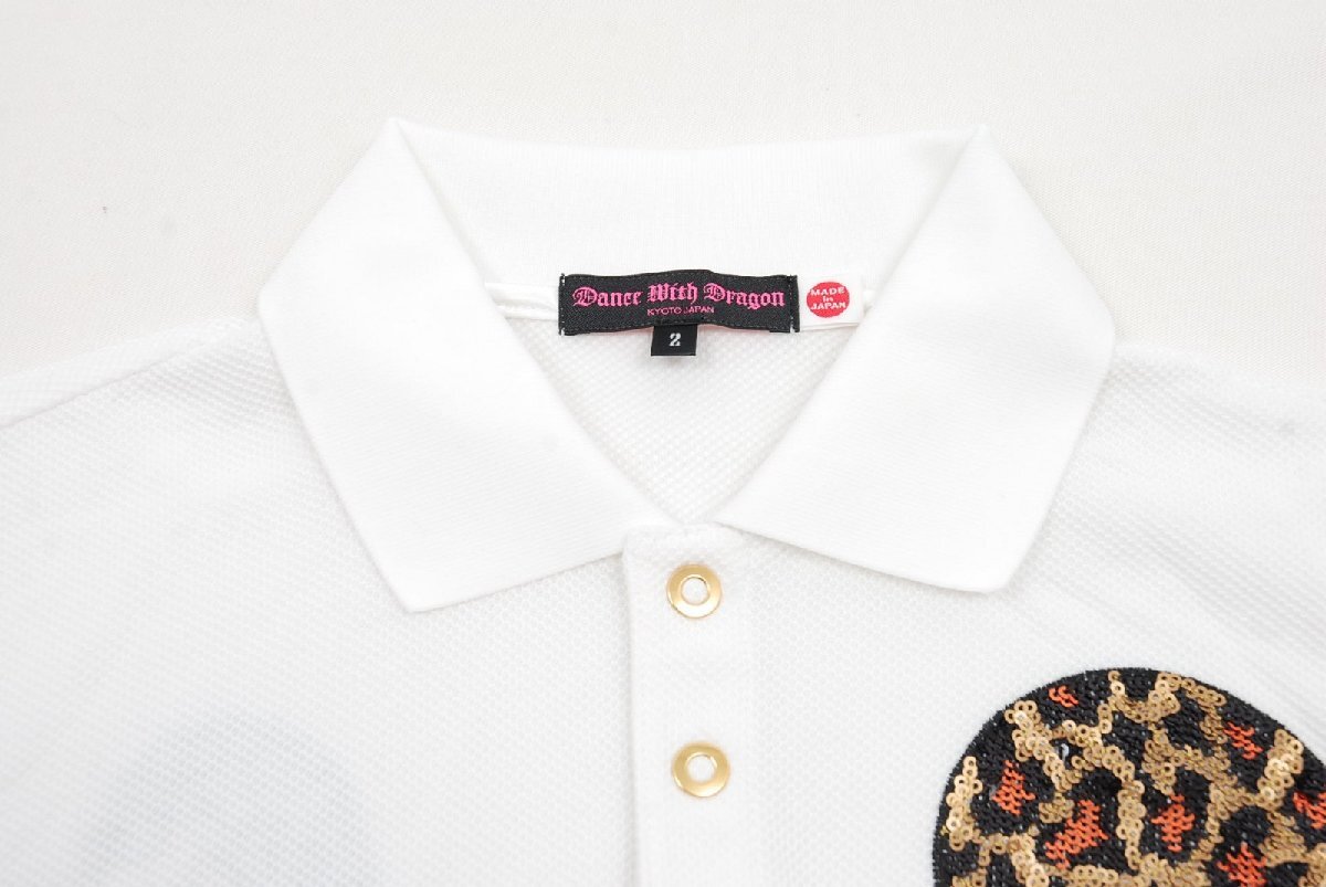 coco 中古【値下げ】 ダンスウィズドラゴンDANCE WITH DRAGON レディース 半袖ポロシャツ 2(M) 白 ホワイト スカル ネコパケ発送可 79542_画像3