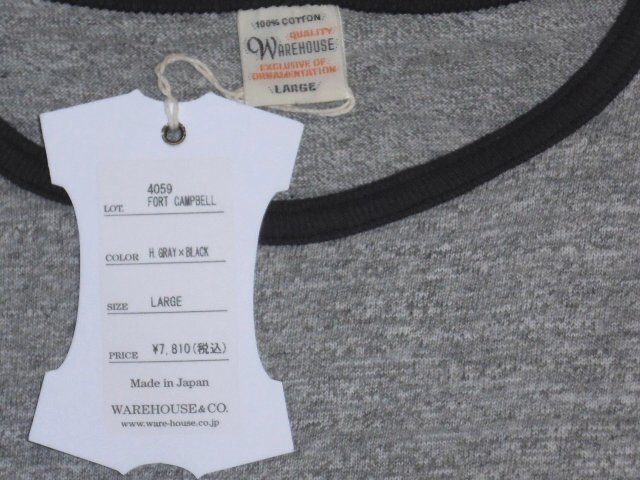 25 ウエアハウス 4059 FORT CAMPBELL 杢グレー L 半袖 リンガーTシャツ_画像3