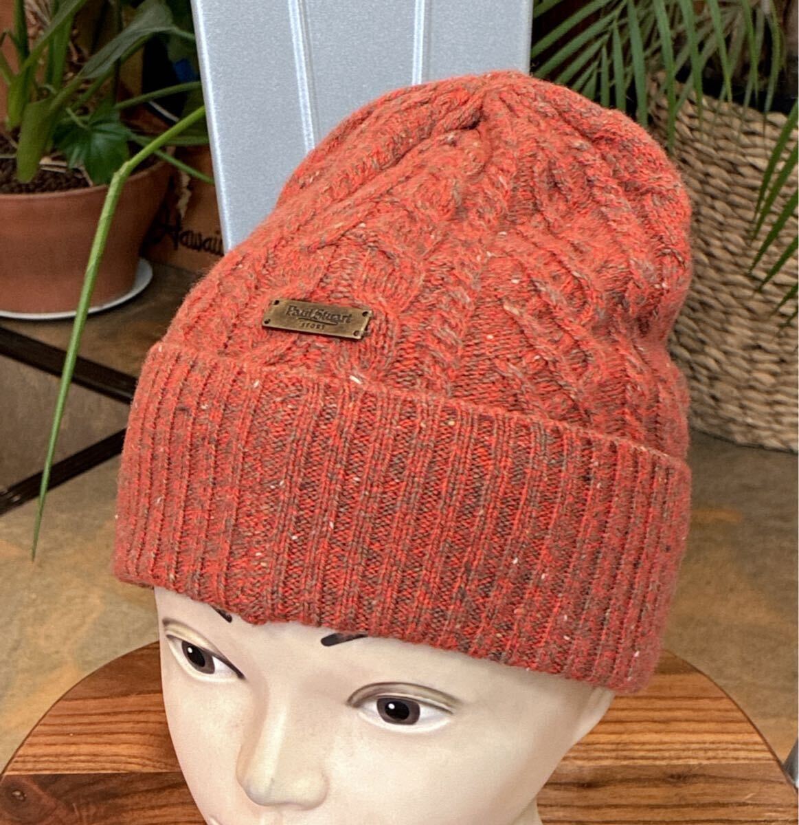  хорошая вещь |Paul Stuart| мяч Stuart вязаная шапка шерсть 100% оттенок красного размер 56.5~60.