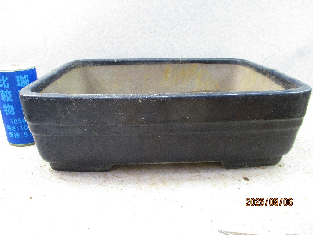 [讃岐屋緑兵衛] 盆栽鉢 銘有り 瑠璃釉長方鉢 31×23.5×9.5㎝ (C62805)※同梱包は「まとめて取引」手続厳守※送料明記＊説明必読_画像1