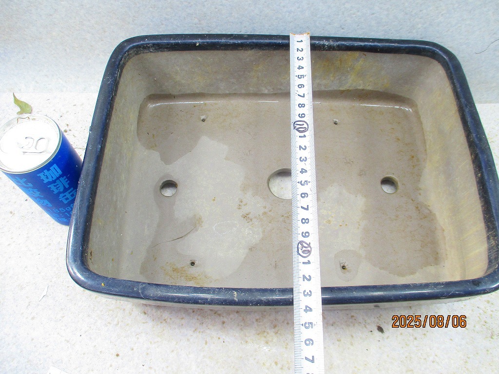 [讃岐屋緑兵衛] 盆栽鉢 銘有り 瑠璃釉長方鉢 31×23.5×9.5㎝ (C62805)※同梱包は「まとめて取引」手続厳守※送料明記＊説明必読_画像4