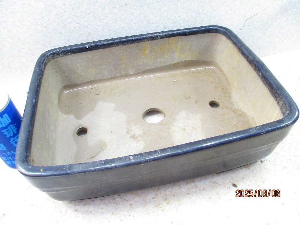 [讃岐屋緑兵衛] 盆栽鉢 銘有り 瑠璃釉長方鉢 31×23.5×9.5㎝ (C62805)※同梱包は「まとめて取引」手続厳守※送料明記＊説明必読_画像2