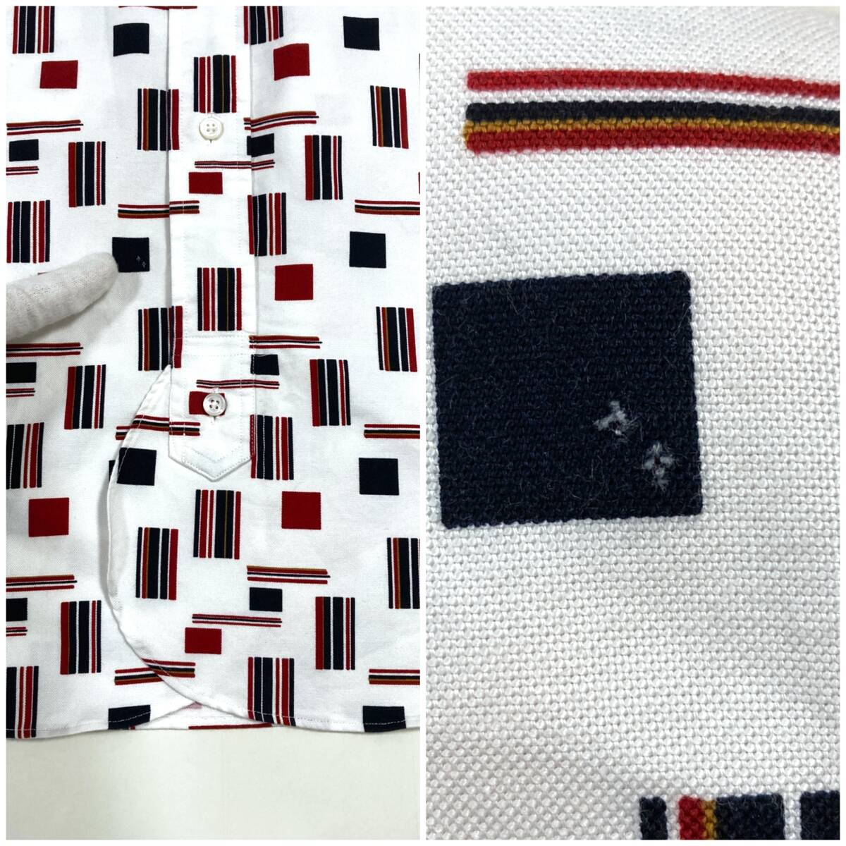 USA製 BLACK FLEECE BY Brooks Brothers 総柄 半袖 シャツ 白系 BB1サイズ THOM BROWNE ブルックスブラザーズ 5080066_画像10