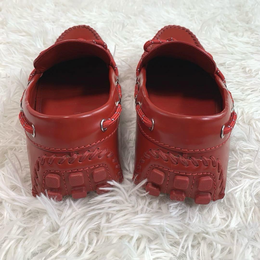 LOUIS VUITTON【レザー/エンボス:ロゴ型押し◆ドライビングシューズ】26.5㎝ 紐 編み込み モカシン ローファー レッド メンズ ルイヴィトン_画像2
