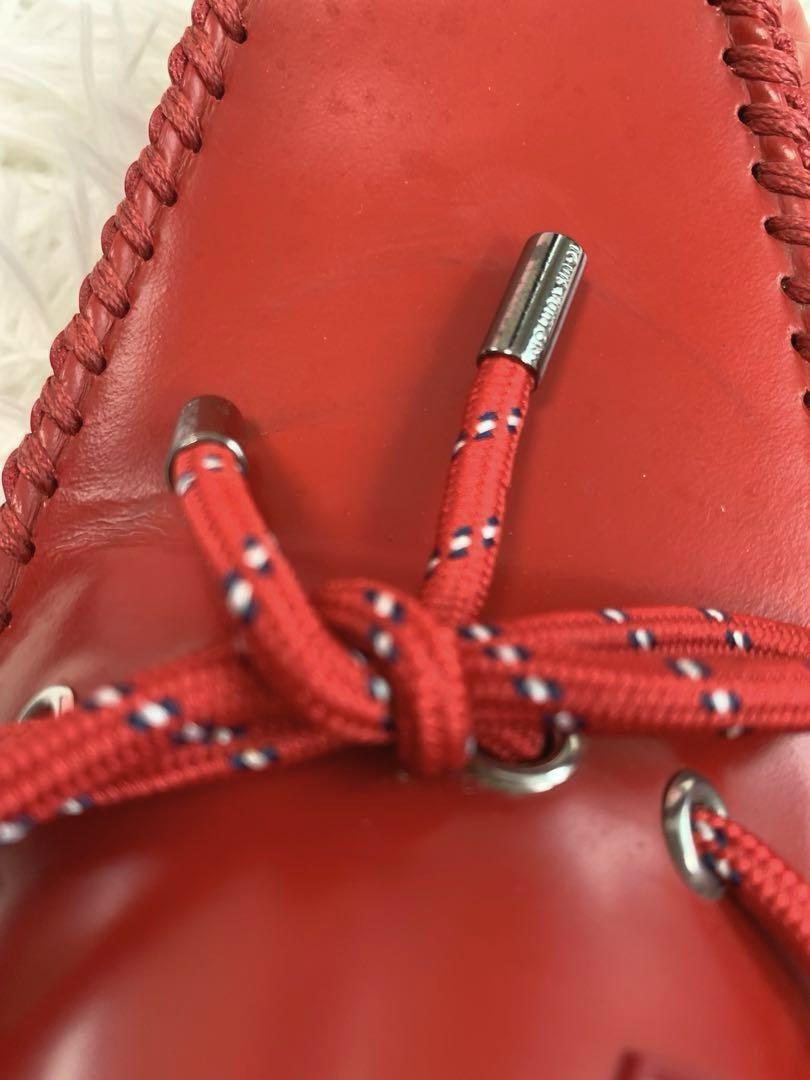 LOUIS VUITTON【レザー/エンボス:ロゴ型押し◆ドライビングシューズ】26.5㎝ 紐 編み込み モカシン ローファー レッド メンズ ルイヴィトン_画像4