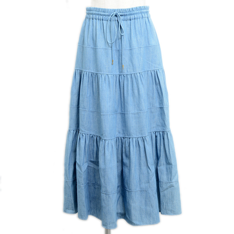 セリーヌ トリオンフ ロングスカート コットン ブルー 2J377310P 38サイズ
