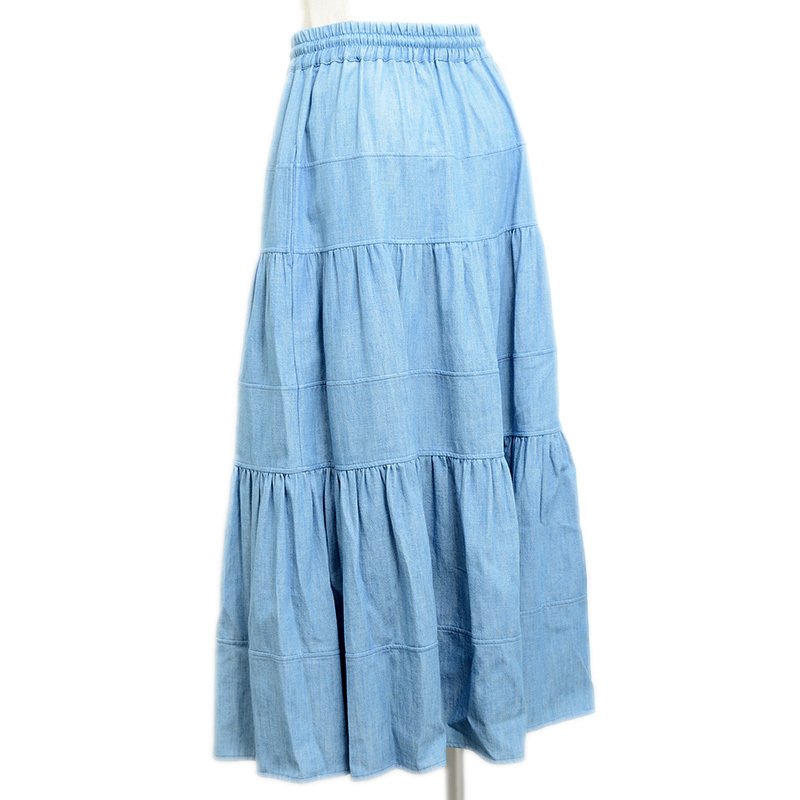 セリーヌ トリオンフ ロングスカート コットン ブルー 2J377310P 38サイズ
