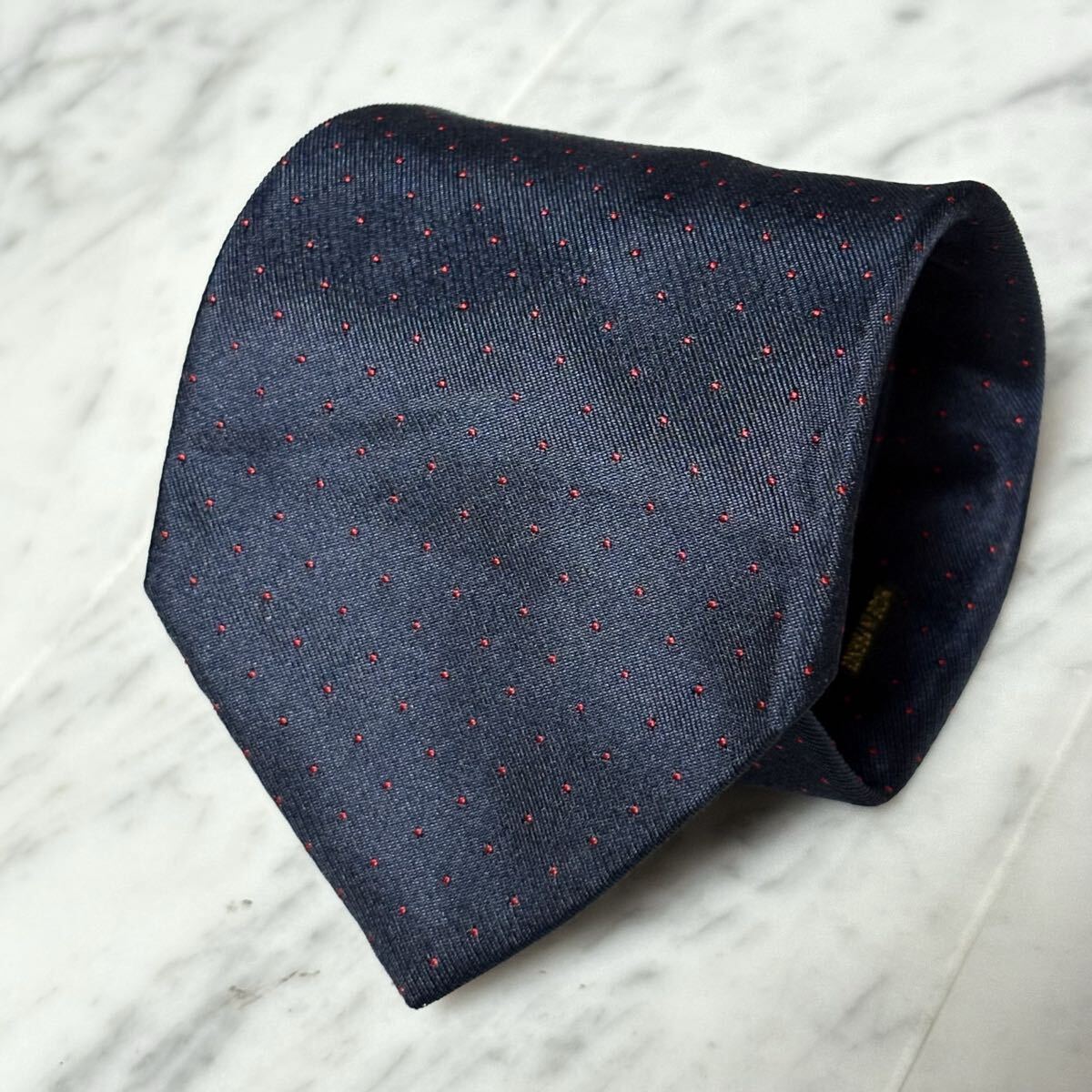 【美品】 999円～ LANVIN ネクタイ ダークネイビー ドット (B14)_画像1