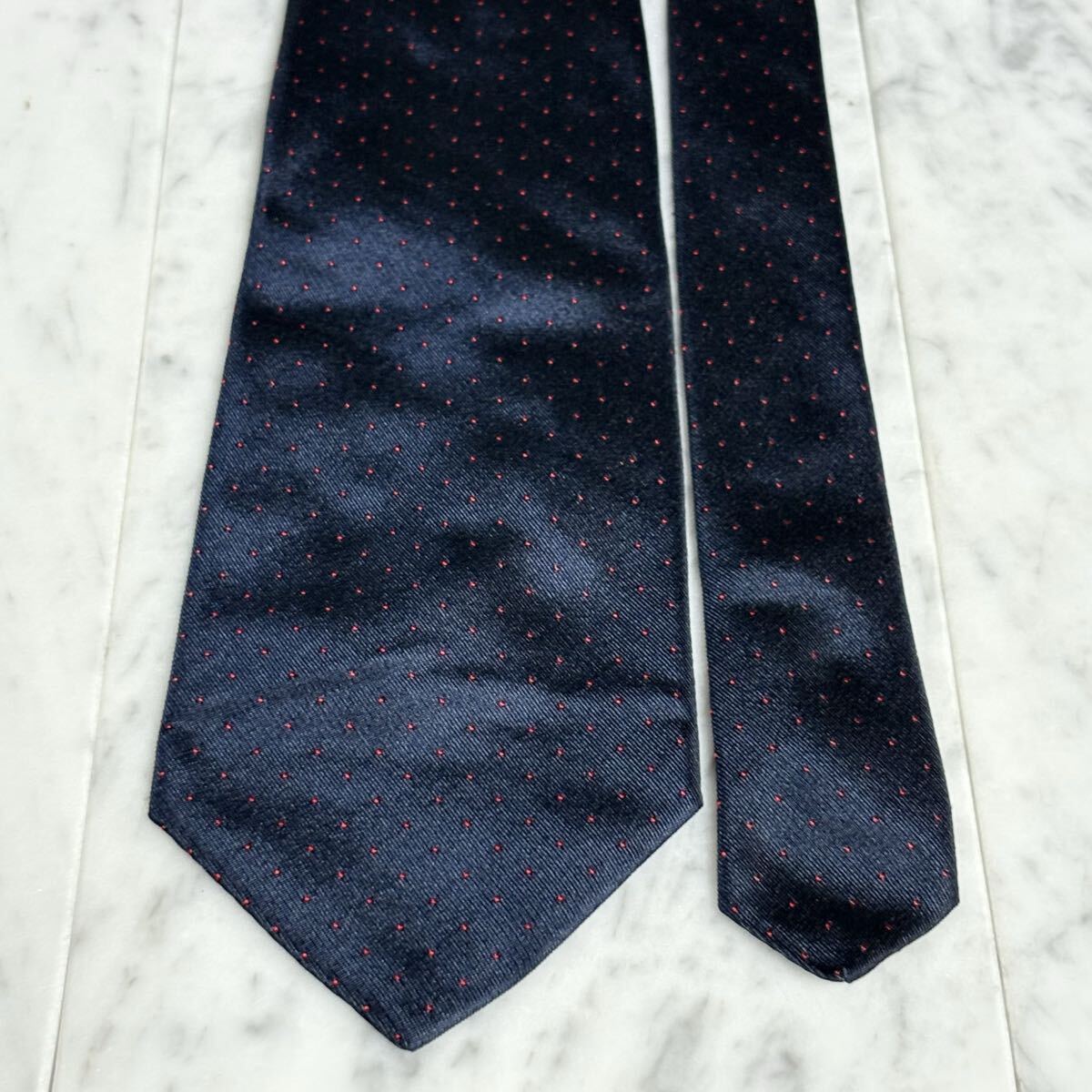 【美品】 999円～ LANVIN ネクタイ ダークネイビー ドット (B14)_画像2