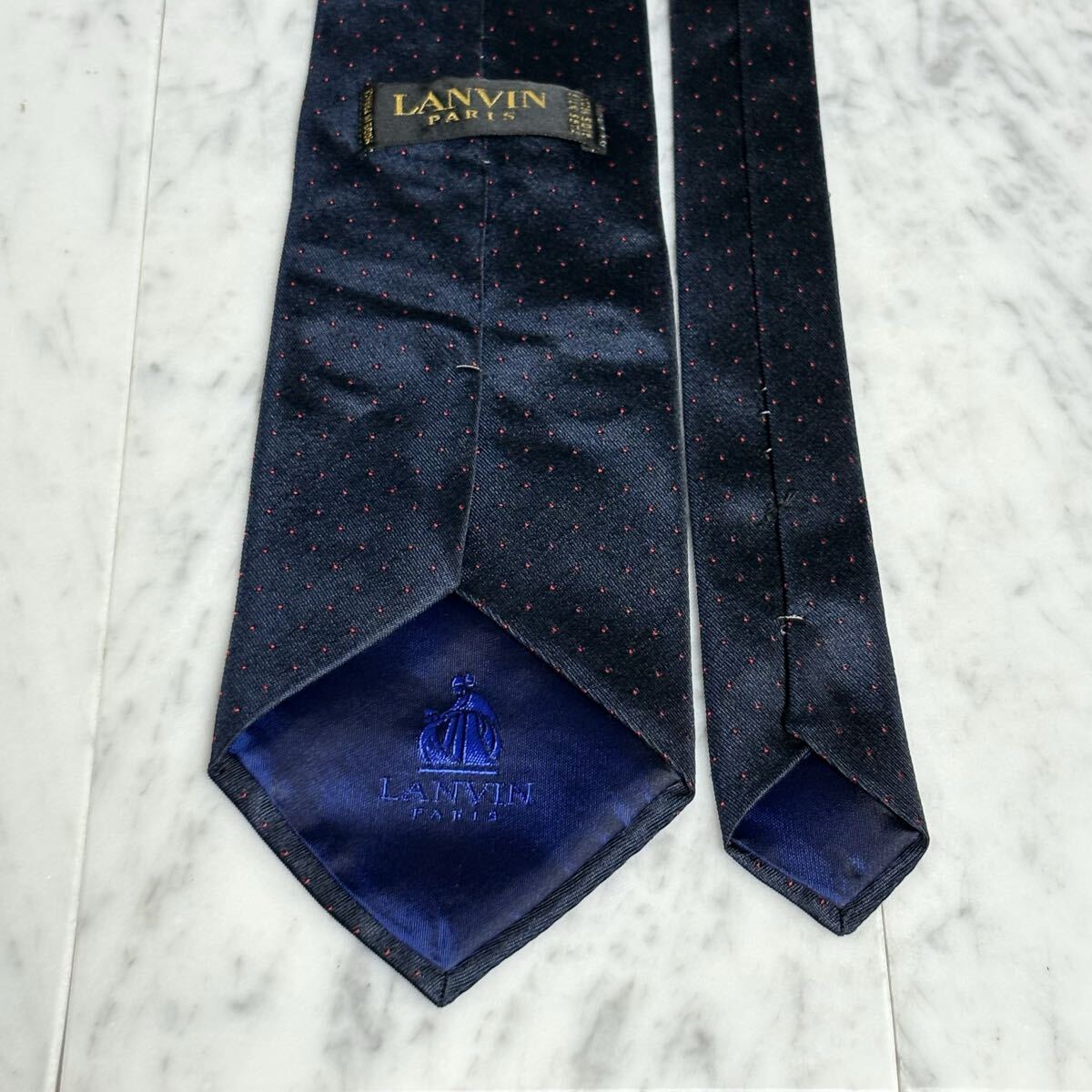 【美品】 999円～ LANVIN ネクタイ ダークネイビー ドット (B14)_画像4
