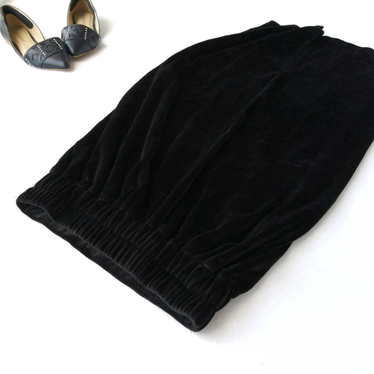 Helm レディース♪ベロア風 ロングスカート タイトスカート 黒 Lサイズ 250829nr【4点同梱で送料無料】_画像4