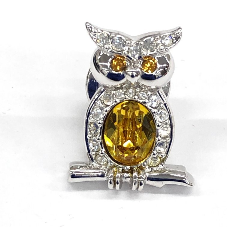 ダイヤモンド プラチナ シルバー スワロフスキー フクロウ ピンバッチ 1客 Swarovski スワロフスキー 雑貨 ファッション小物 ピンバッジ