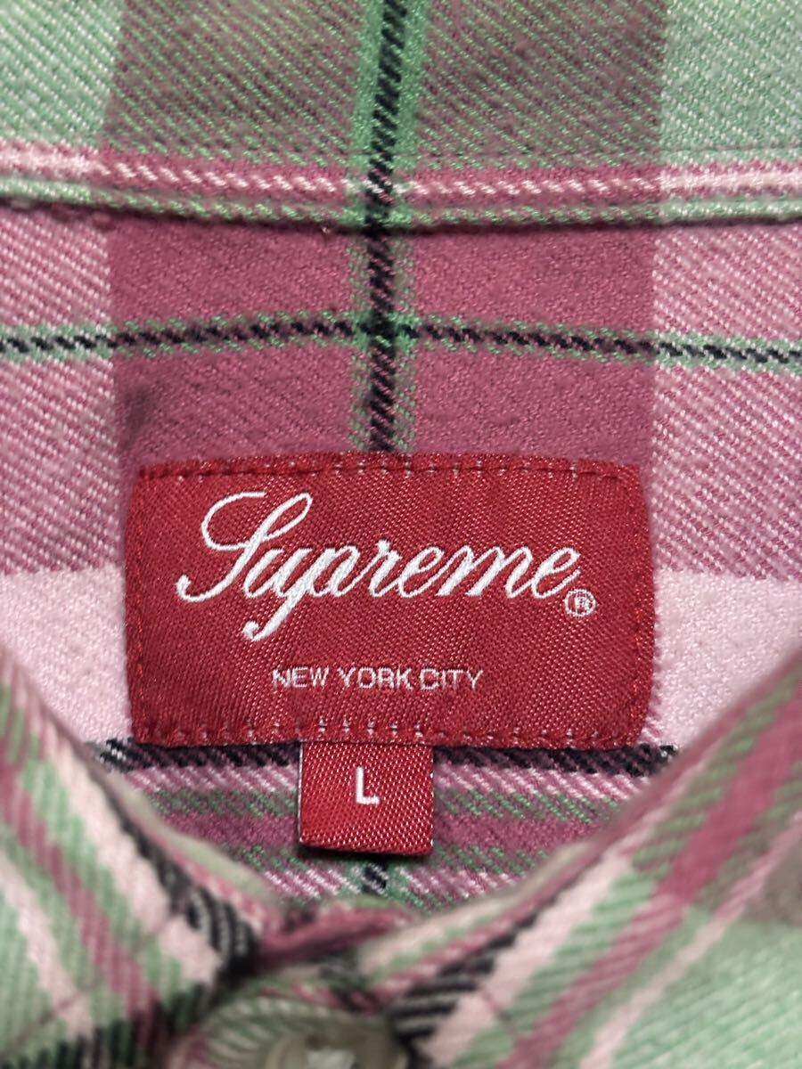 supreme 長袖 チェック柄 ネルシャツ オーバーサイズ 刺繍ロゴ L