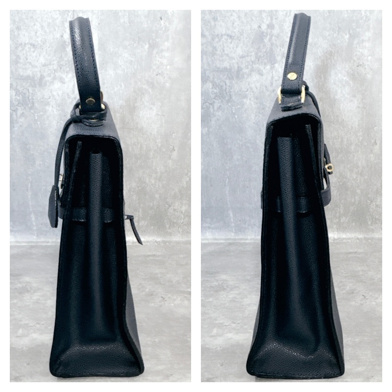 良品 Jean Michel Nouveau 台形 ハンドバッグ サフィアーノレザー ネイビー チャーム付き 金具 ビジネスバッグ 自立 フランス製 NAVY 中古_画像6