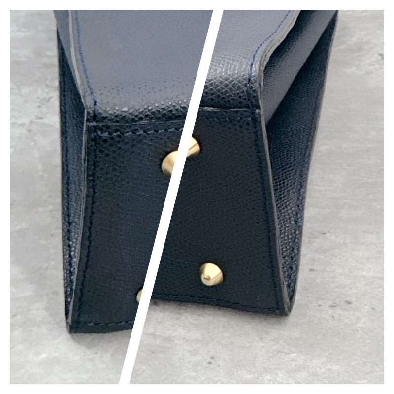 良品 Jean Michel Nouveau 台形 ハンドバッグ サフィアーノレザー ネイビー チャーム付き 金具 ビジネスバッグ 自立 フランス製 NAVY 中古_画像7