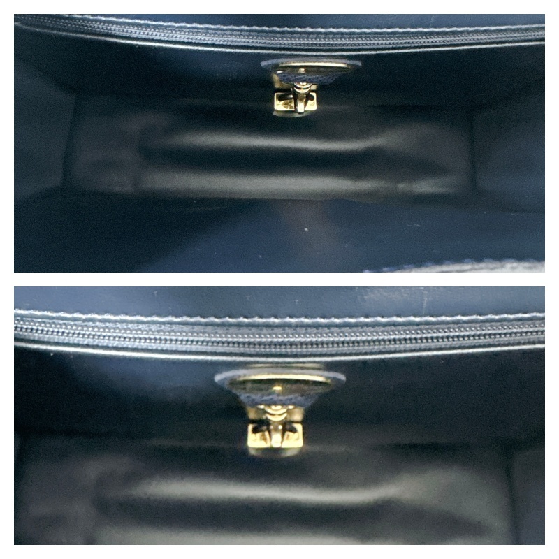 良品 Jean Michel Nouveau 台形 ハンドバッグ サフィアーノレザー ネイビー チャーム付き 金具 ビジネスバッグ 自立 フランス製 NAVY 中古_画像9