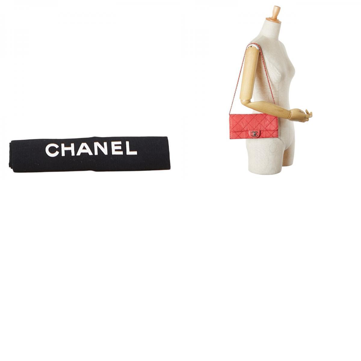 シャネル ココマーク ウルトラステッチ パイソン チェーン ワンショルダーバッグ レッド シルバー レザー レディース CHANEL 【中古】_画像10