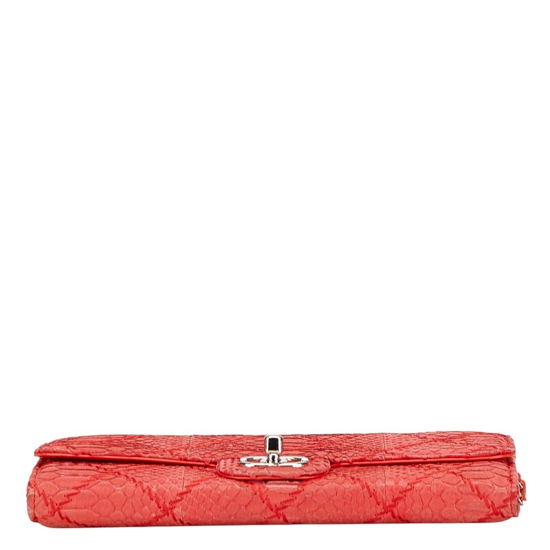 シャネル ココマーク ウルトラステッチ パイソン チェーン ワンショルダーバッグ レッド シルバー レザー レディース CHANEL 【中古】_画像3