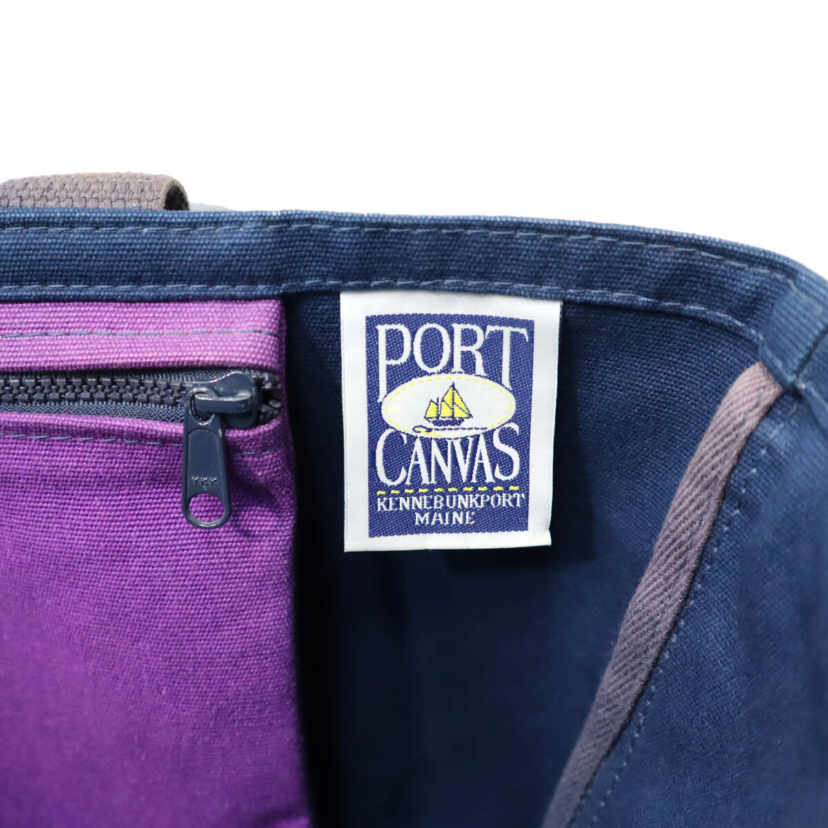 90s ビンテージ PORT CANVAS ポートキャンバス トートバッグ コットン ツートン 2色 紫 紺 パープル ネイビー 古着 アウトドア キャンプ_画像4