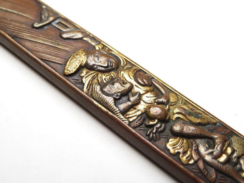 11326】刀装具(検/甲冑/刀/縁頭) 江戸～明治 銅地 人物 象嵌 小柄（初